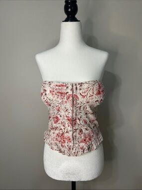 Strapless Floral Corset Bodysuit in Pink & Cream